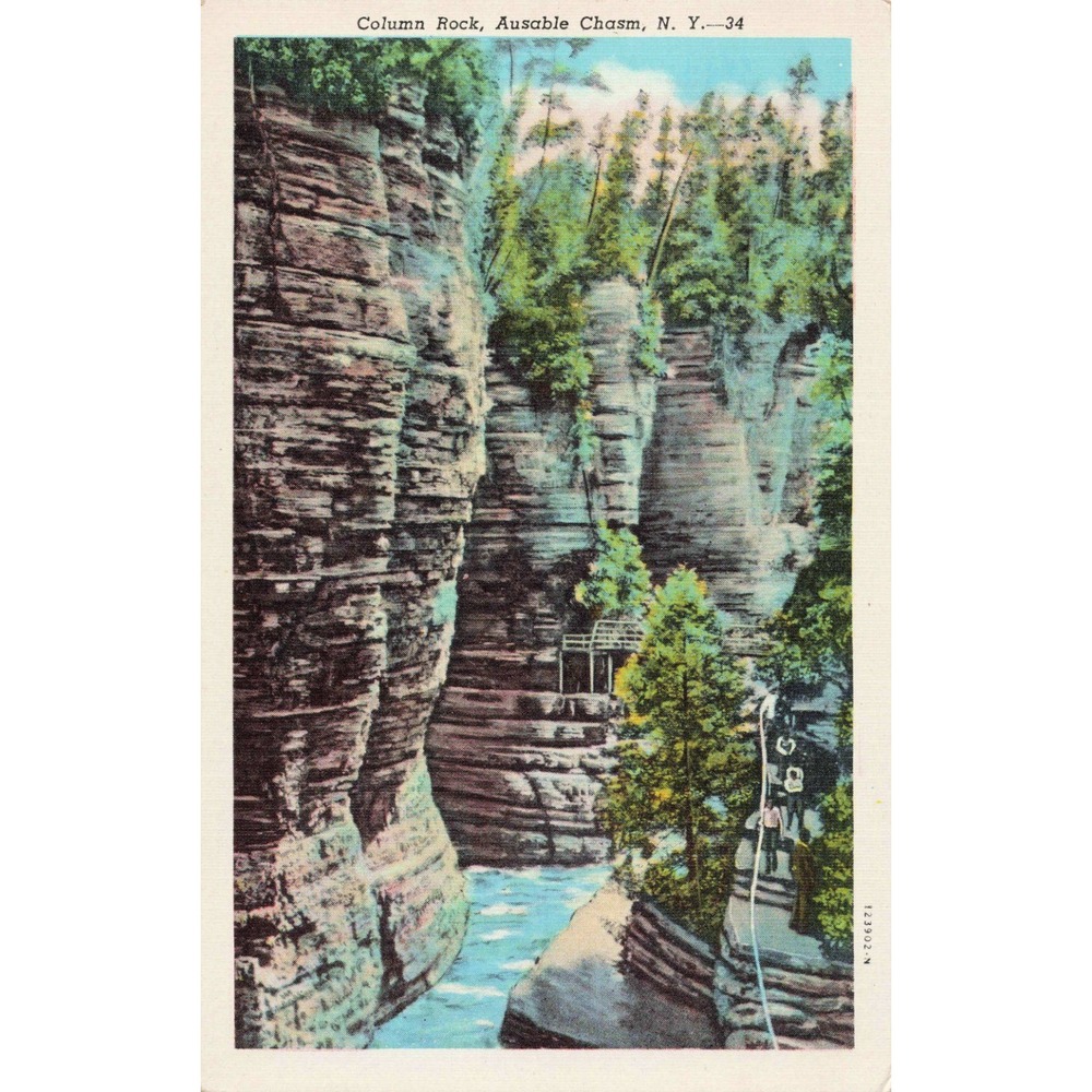 Vintage Column Rock Ausable Chasm NY Linen Postcard 34 C.W. Hughes Adirondacks